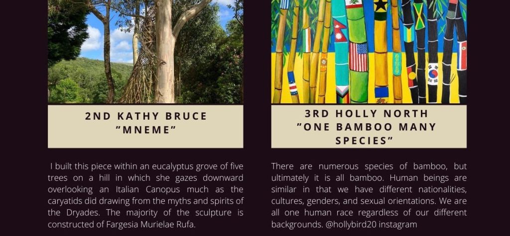 2nd Place Kathy Bruce 3rdplace Holly North 2022 Bamboo Art Contest sponsored by the American Bamboo Society